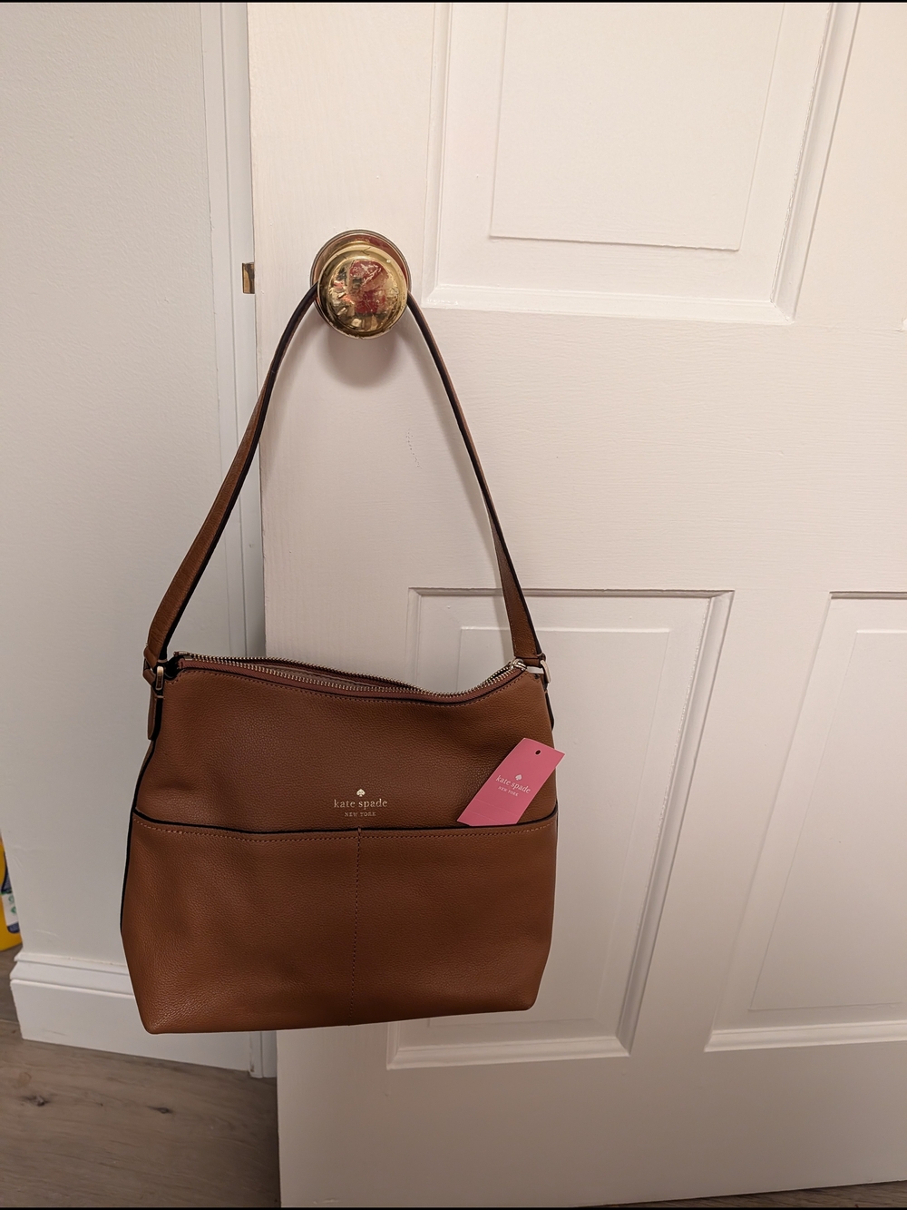 Kate Spade Bailey Warm Ginger Textured Leather Shoulder Bag Cognac Brown Purse - Picture 2 of 4
